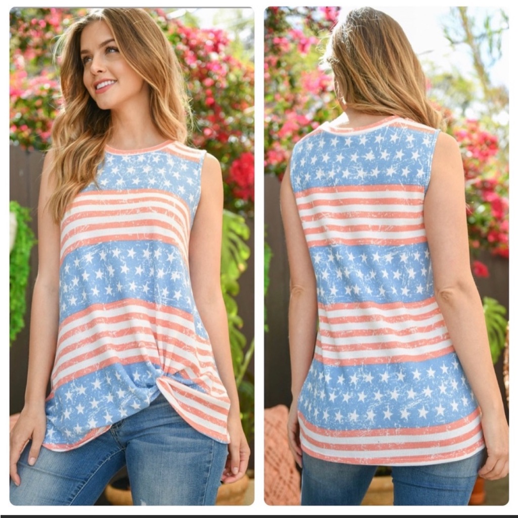 Us Flag Sleeveless Tank Front Knot Sz. Xl